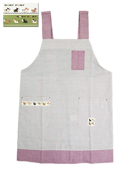 BABY PONY 婦人ドビーダンガリーH型エプロン 無地の切り替え