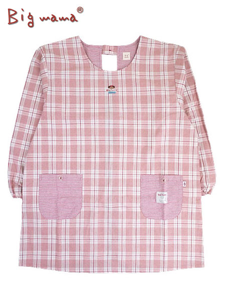 Big mama(ビッグママ) 割烹着 ゆったり2L～3Lサイズ チェック柄 後ろ開き