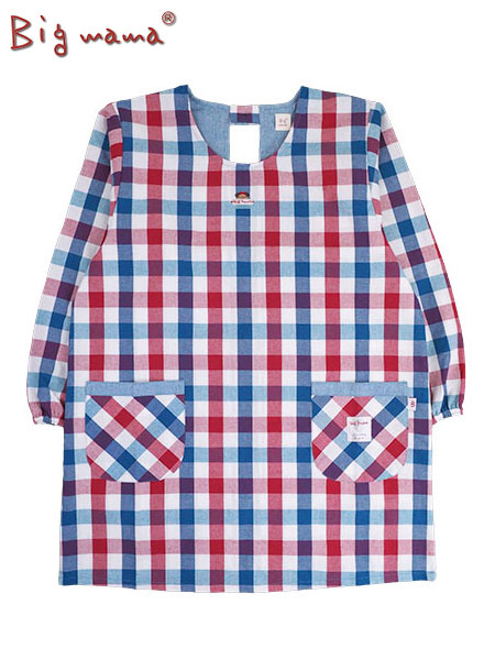 Big mama(ビッグママ) 割烹着 チェック柄 後ろ開き