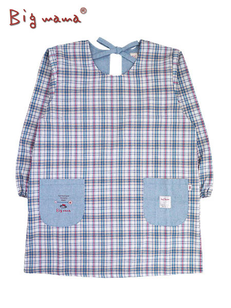 Big mama(ビッグママ) 割烹着 チェック柄 後ろひも調節タイプ