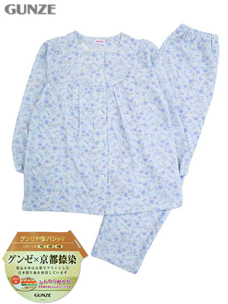 グンゼ 婦人長袖・長パンツパジャマ 京都捺染 ダンボールニット 花柄