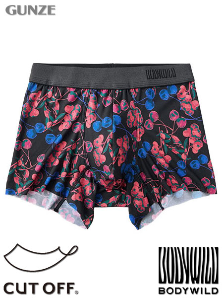 グンゼ BODYWILD 紳士ボクサーパンツ(前とじ) 切りっぱなし 日本製 チェリー柄