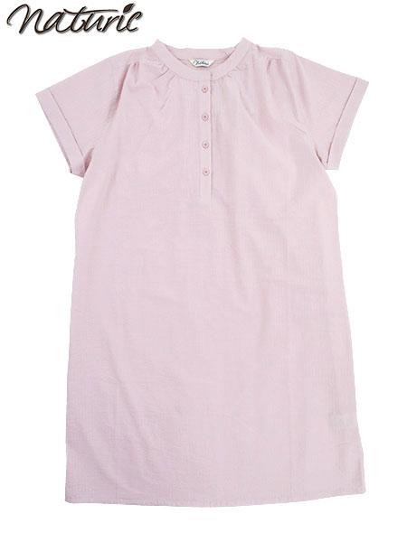 naturic 婦人先染めサッカーワンピース cotton100% 無地