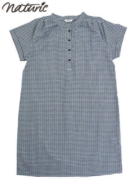 naturic 婦人先染めサッカーワンピース cotton100% ギンガムチェック柄