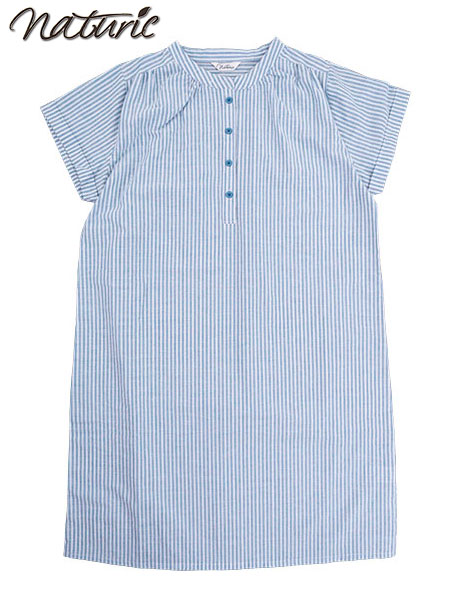 naturic 婦人先染めサッカーワンピース cotton100% ストライプ柄