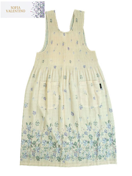 SOFIA VALENTINO エステル格子 ロング丈プリーツエプロン 花柄
