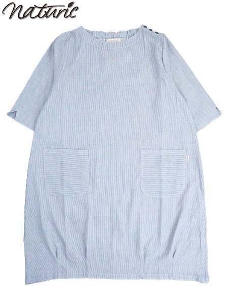 naturic 婦人ダブルガーゼワンピース cotton100% 細ストライプ柄
