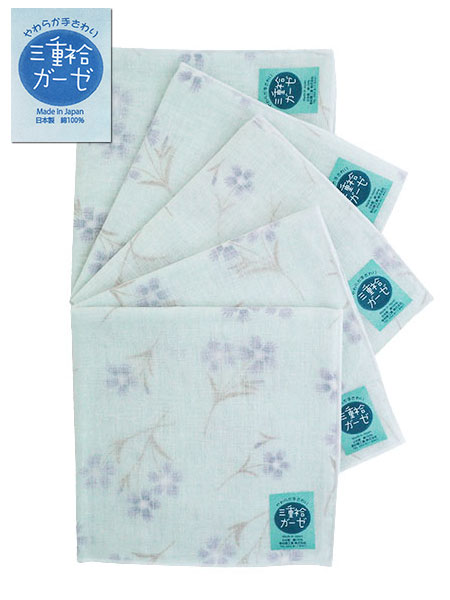 三重袷ガーゼ ガーゼハンカチ なでしこ 5枚組