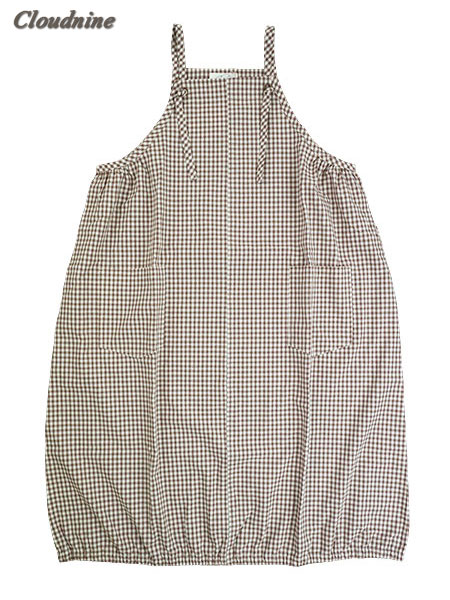 Cloudnine 婦人ワンピースエプロン 裾ゴム入りバルーン 綿100%