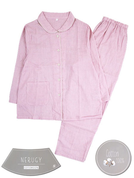 NERUGY 婦人長袖・長パンツパジャマ 綿100%ダブルガーゼ ドット柄