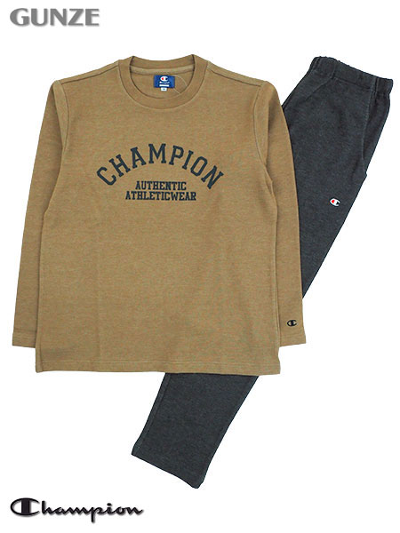 グンゼ Champion(チャンピオン)紳士長袖・長パンツパジャマ 胸元プリント かぶりタイプ