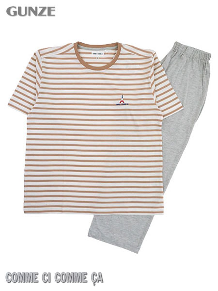 グンゼ コムシコムサ 婦人5分袖・7分丈パンツパジャマ 先染め天竺 ボーダー柄