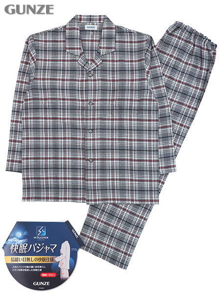 グンゼ IN SLEEPER 紳士長袖・長パンツパジャマ 快眠パジャマ 綿100% 先染ネル起毛