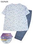 GUNZE(グンゼ)婦人半袖・7分丈パンツパジャマ 寝るテコ 綿100% 花＆水玉柄の詳細画面へ